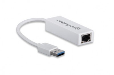 *Tarjeta de Red USB - MANHATTAN, USB 3.0, RJ-45, Macho/hembra, Color blanco