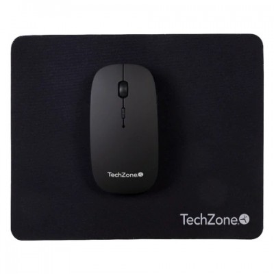 *Mouse Inalámbrico con Mousepad TECHZONE TZ18MOUINAMP-NG, Negro